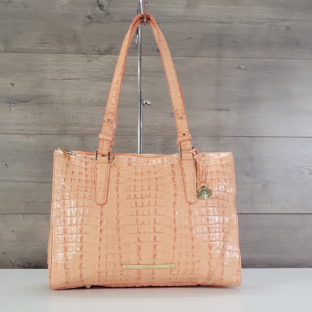 Brahmin Croc-Embossed Leather Tote Bag in Peach